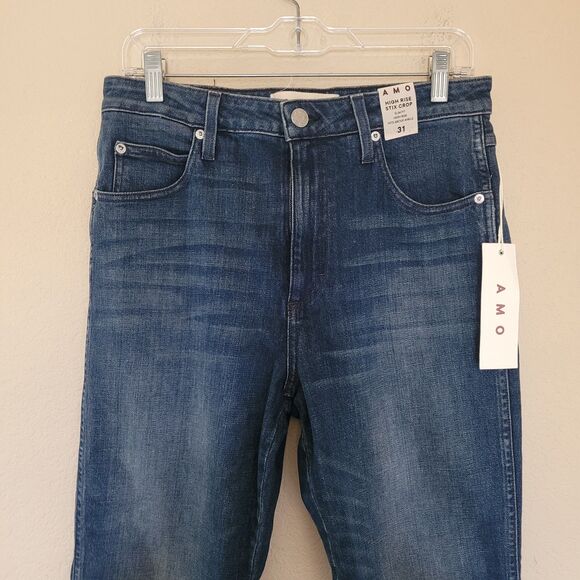 Amo Jeans Womens High Rise Stix Crop Size 31 Slim Fit Stretchy Dark Wash Nwt - Picture 2 of 7